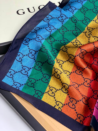 Silk scarf with colorful double G letter pattern