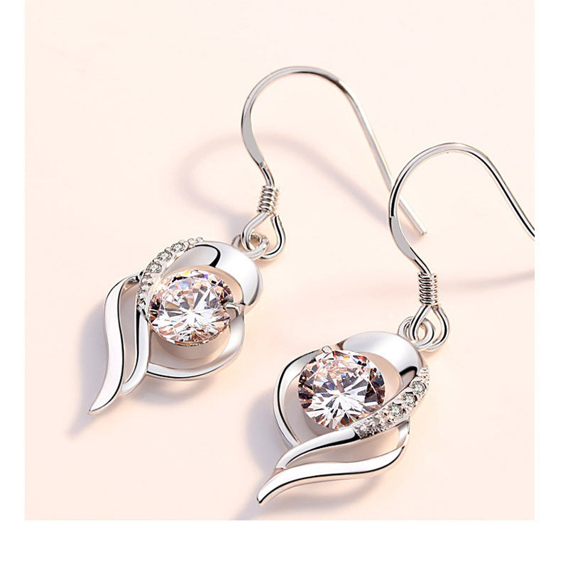 Long heart-shaped rhinestone love earrings
